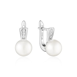Cercei argint cu perle naturale albe si pietre DiAmanti SK23102EL_W-G (Argint 925‰ 2,5 g.)